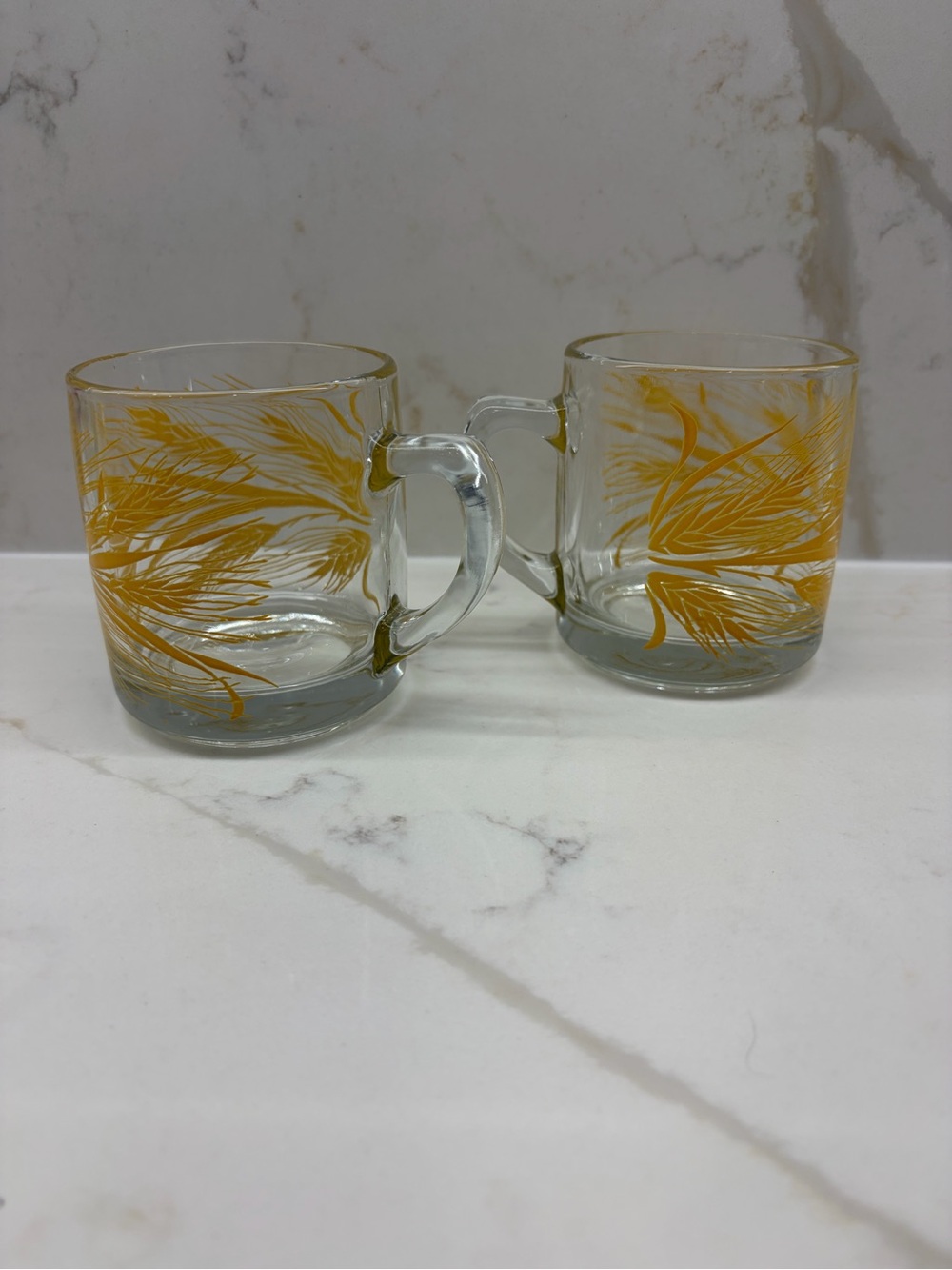 Vintage 1970s Libbey Golden Wheat Glass Coffee Mugs - Set of 2 (Made in Canada)